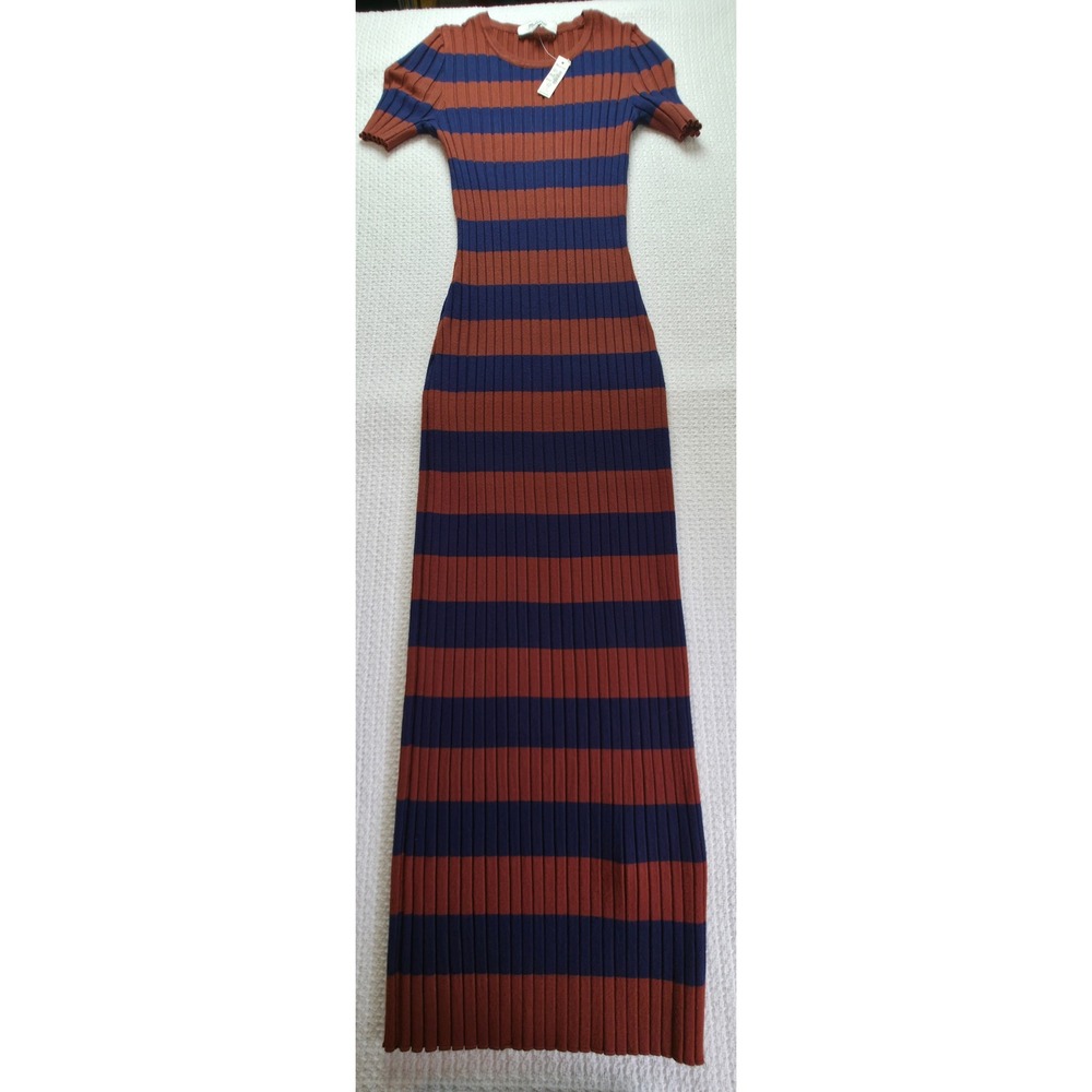 Madewell Striped Sweater Maxi Dress Women XXS Brown Blue NEW Ribbed Knit